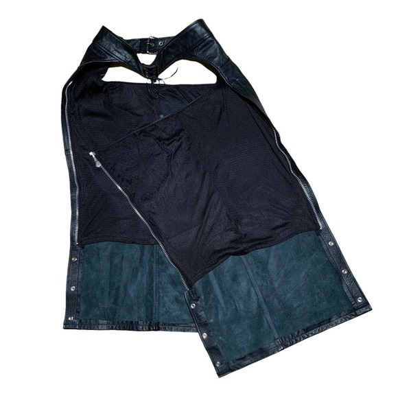 Thick Leather! Biker Chaps First MFG Co Unisex Vintage Biker Chaps Black Mens XS - Picture 3 of 11